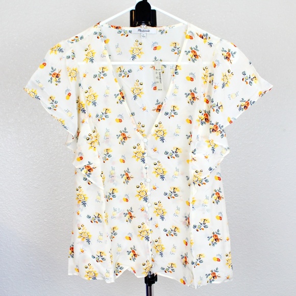 NWT Madewell Flutter Sleeve Silk Top - Picture 2 of 6